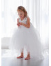 White Lace Tulle High Low Flower Girl Dress